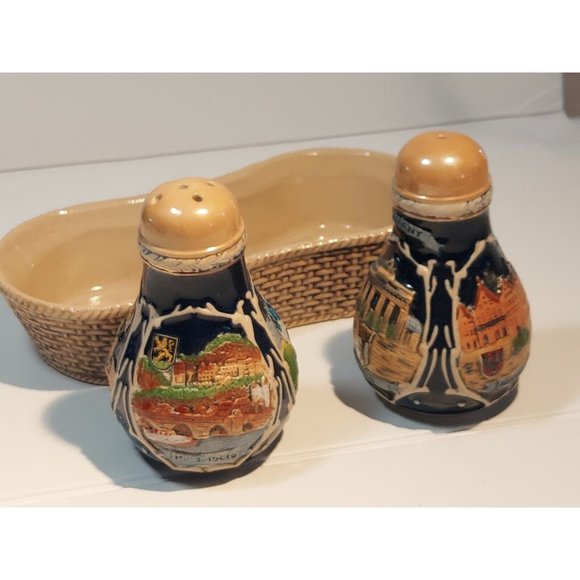 Deutschland Salt Pepper cruet set Shakers with tray Porcelain Germany Castles - Picture 8 of 10